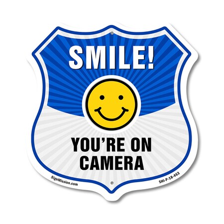 Signmission Smile You're On Camera Shield Sign Smile, 18 Inch X 18 Inch, Plastic Sign SHI-P-18-463