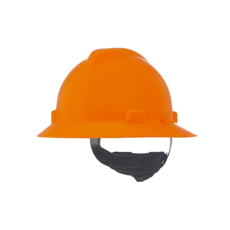 Msa Safety V-Gard Slotted Full Brim Hard Hat, Fas-Trac III Suspension, Type I, Class E, Hi-Vis Orange 10021292