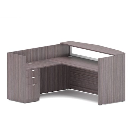 Boss Office Products BOSS 71" Frosted Panel Reception Desk with Reversible Return & File Ped in Driftwood Finish GroupB-DW2
