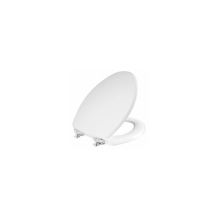 Bemis Elongated Wood Toilet Seat, White Enamel, Never Loosens, Slow-Close Chrome Hinge 126CHSLA 000