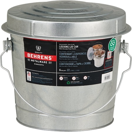 Behrens 6 Gal. Galvanized Locking Lid Trash Can with Lid 6106