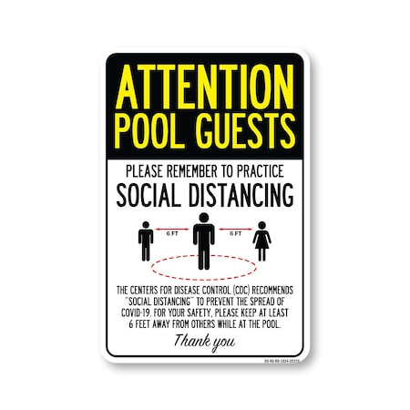 Signmission PSA, Pool Guests Practice Social Distancing, 24in X 18in Peel And Stick Wall Graphic, RD-1824-25370 OS-NS-RD-1824-25370
