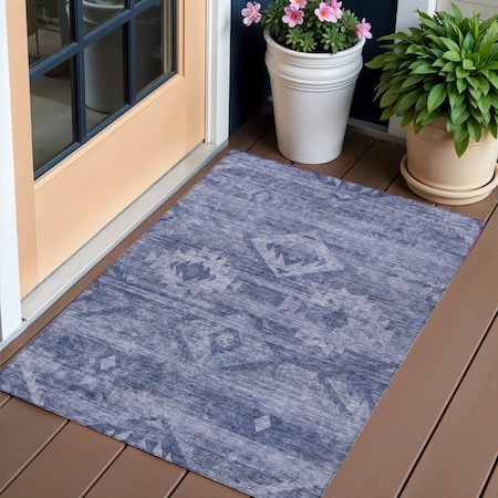 Homeroots 3' X 5' Navy Blue And Denim Blue Southwestern Washable Indoor Outdoor Area Rug 588708