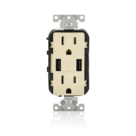 Leviton USB Charger/Duplex Tamper-Resistant Receptacle, 3.6/15 Amp, 125 Volt, NEMA 5-15R, Ivory T5632-I