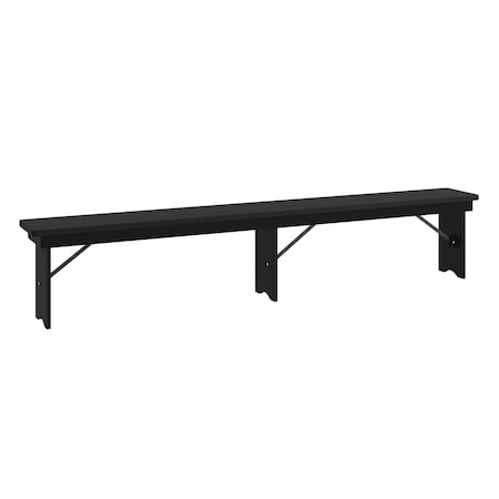 Flash Furniture HERCULES 8FT x 12in Black Wash Antique Solid Pine Farmhouse Folding Bench w/Foldable Locking Legs XA-B-96X12-L-BW-GG