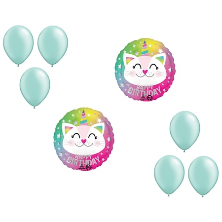Loonballoon Unicorn Theme Balloon Set, 2x Birthday Caticorn Balloons and 6x latex balloons 81229
