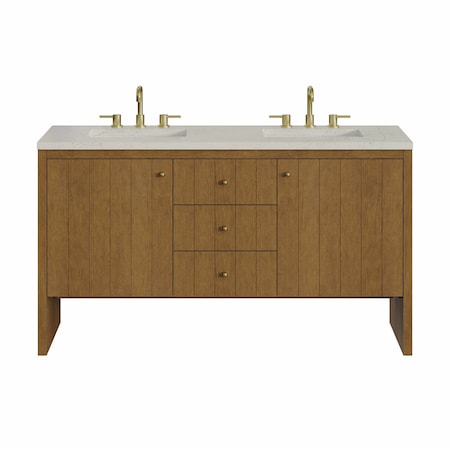 James Martin Vanities Hudson 60" Double Vanity, Honey Oak w/ 3 CM Siberian Silestone Top 435-V60D-HNO-3SFR