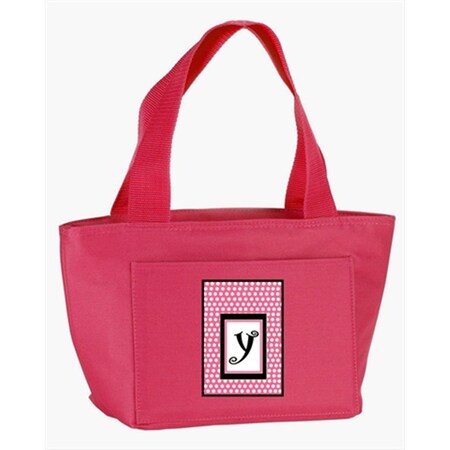 Beyondbasketball Monogram Letter Y - Pink Black Polka Dots Lunch Bag or Doggie Bag BE888670