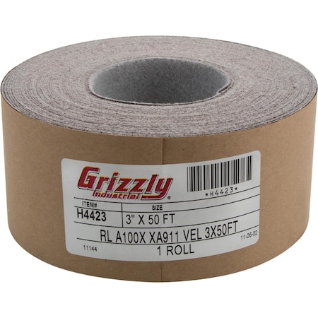 Grizzly 3" x 50' A/O Sanding Roll 100 Grit, H&L H4423