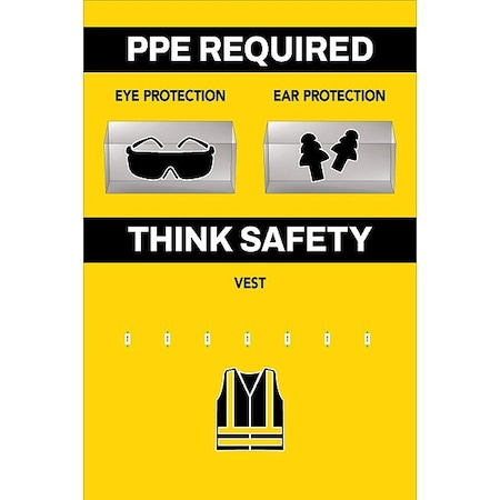 Visual Workplace PPE Shadow Board, Yellow, 24 in H 30-1910-3624-P21803