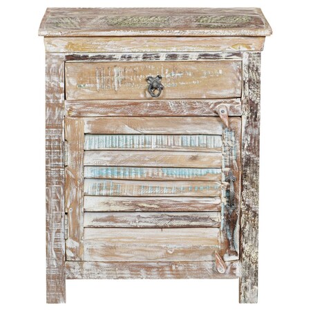 Homeroots 30" White Solid Wood Distressed One Drawer Nightstand 521205