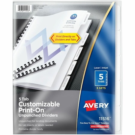 Avery Dividers, Print-On, 5Tab, We 5PK AVE11516