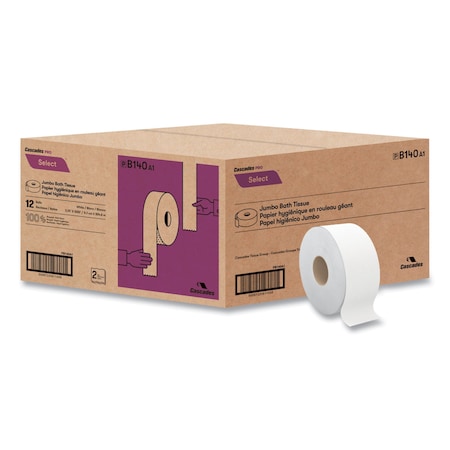 Cascades Pro Jumbo, 2 Ply, Continuous Sheets, White, 12 PK B140