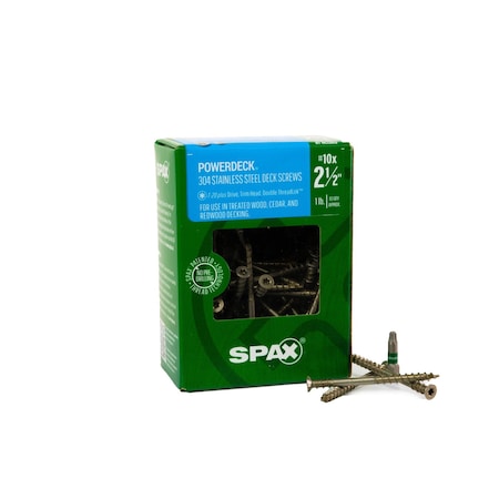 Spax #10 x 2-1/2 in Exterior 304 Stainless Steel Wood Deck Screws Powerdeck Trim Head T-Star Plus, 83PK 45705008401004