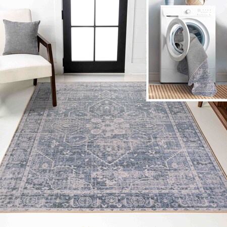 Jonathan Y Shaii Global Medallion Low-Pile Machine-Washable Blue/Light Gray 3 ft. x 5 ft. Area Rug WSH319A-3