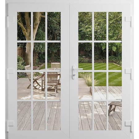 Vdomdoors Front Exterior Prehung Metal-Plastic Double Doors Clear Glass / MANUX 8355 White Silk / Office Comm MANUX8355DEXD-WS-W72xH80-LH-I