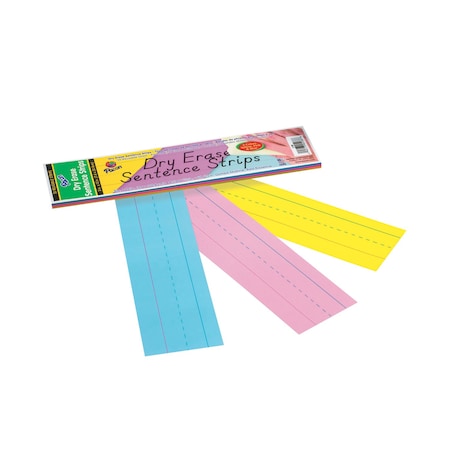 Pacon Dry Erase Sentence Strips, 3 Assorted Colors, 1-1/2" X 3/4" Ruled, 3" x 12", 30 Strips, 30PK P5188