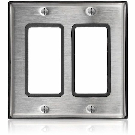 Leviton Decora Device Wall Plate, Number of Gangs: 2 Stainless Steel, Not Applicable Finish, Silver 84409-G40