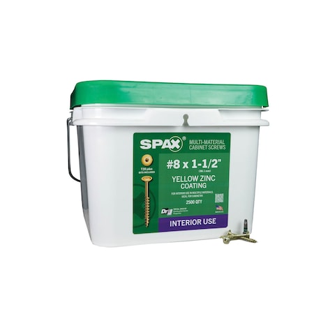 Spax #8 x 1-1/2 in Interior Cabinet Wood Screws Construction Wafer Head T-Star Plus Bulk Pail, 2500PK 3281020400400
