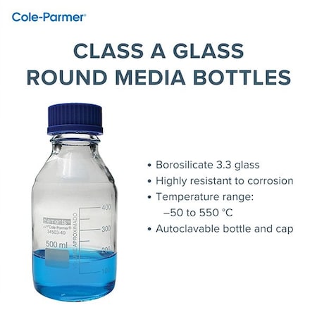 Cole Parmer Media Bottle, Borosilicate Glass, 42 cm H 3450383