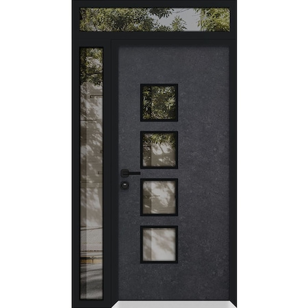 Vdomdoors Aluminum Door Cynex 6106 Dark Stone Entry Steel Metal Modern Painted W36+16xH80+12 Left Inswing CYNEX6106EXD-DARK-W36+16xH80+12-LH-I