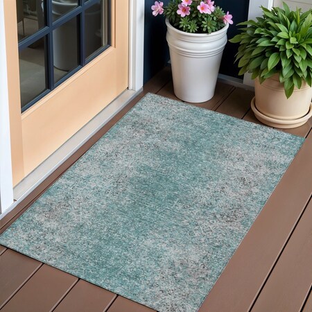 Homeroots 3' X 5' Teal Blue Gray And Charcoal Oriental Washable Indoor Outdoor Area Rug 588840