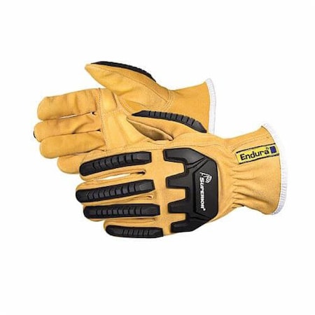 Endura Anti-Impact Driver Gloves, Large, Tan, Goatskin Leather /TPR, Elastic/Knit Wrist Cuff 378GKGVBL