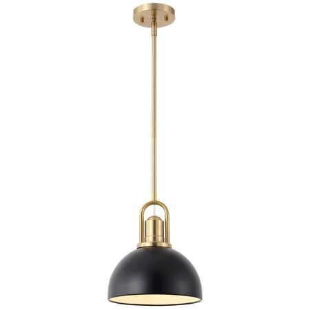 Jonathan Y Zane 9.5 in. 1-Light Modern Farmhouse Industrial Metal Dome LED Pendant, Black/Brass Gold JYL9573A