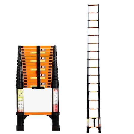 Edendirect 15.5 ft. Aluminum Telescoping Ladder One-Button Retraction, Non-Slip Feet, 330 lbs Capacity Orange ED-STR4.7-O1-HR