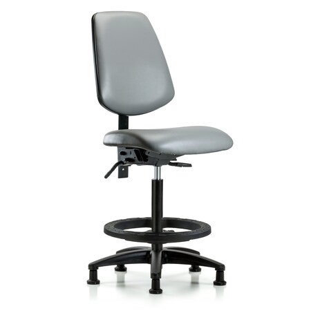 Blue Ridge Ergonomics Vinyl Chair, High Bench, Med Back, Tilt, Foot Ring, Glides, Sterling BR-VHBCH-MB-RG-T1-A0-BF-RG-8840