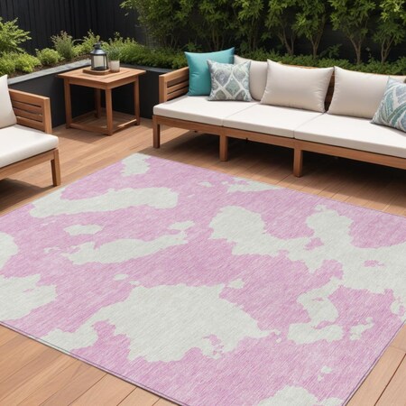 Homeroots 9' X 12' Pink And Ivory Abstract Washable Indoor Outdoor Area Rug 614561