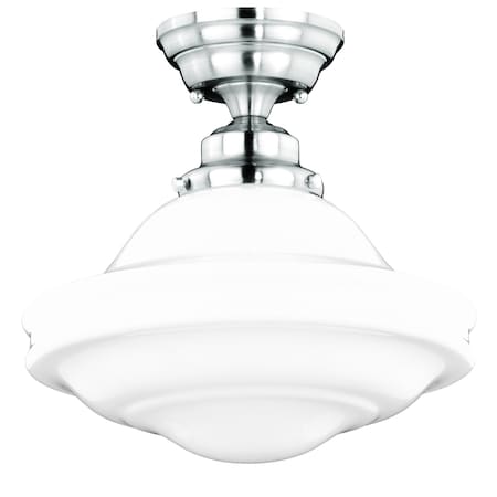Vaxcel VAXCEL Huntley 12-in W Satin Nickel Farmhouse Schoolhouse Semi Flush Mount Ceiling Light White Glass C0176