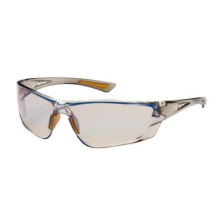 Bouton Optical Rimless Safety Glasses w/Translucent Brown Temple, I/O Blue Lens and Anti-Scratch/Anti-Fog Coating 250-32-0226