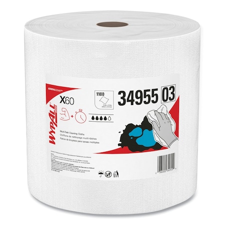 Wypall X60 Cloths, Jumbo Roll, White, 12 1/2 x 13 2/5, 1100 Towels/Roll 34955