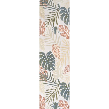 Jonathan Y Monstera Tropical Leaf High-Low Cream/Multi 2 ft. x 8 ft. Indoor/Outdoor Runner Rug AMC113D-28