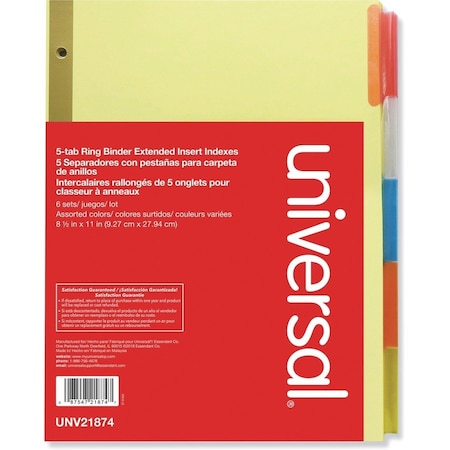 Universal Extended Insert Indexes Assorted Color 5-Tab, Letter, Buff, 6 Sets/Box UNV21874***