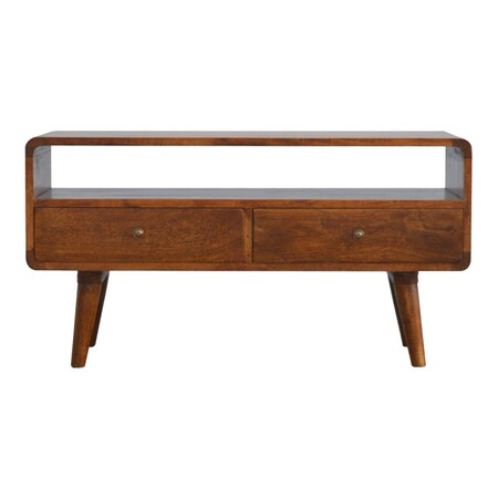 Homeroots 35in Chestnut Solid Wood Enclosed and Open Storage TV Stand 719177