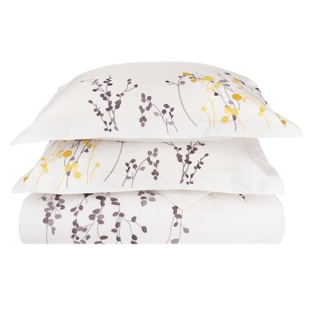 Homeroots Purple and White Queen 100% Cotton 200 Thread Count Washable Duvet Cover Set 528557