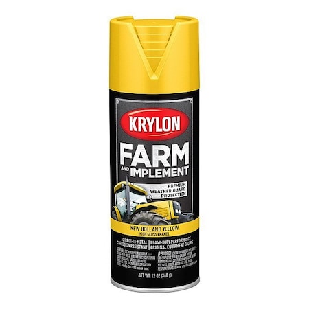Krylon Spray Paint, New Holland Yellow, High-Gloss, Solvent, 12 oz K01949008