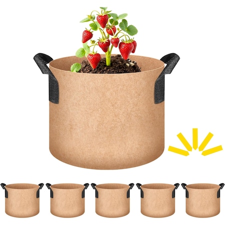 Ipower Grow Bag, 1-gallon, Tan, 300G, 5PK GLGROWBAG1X5TAN