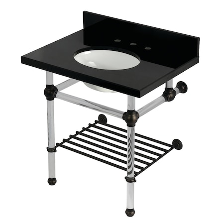 Kingston Brass 30-Inch Black Granite Console Sink with Acrylic Legs and Shelf, 8-Inch, 3-Hole KVPK3030KAB5