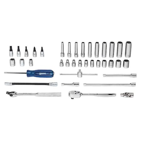Williams Socket Set, 1/4" D, 6Pt, 38pcs., w/Box, JHWWSM38HFTB JHWWSM38HFTB