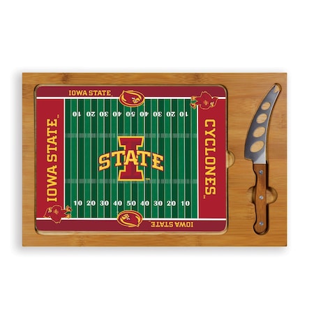 Picnic Time Family Of Brands NCAA Iowa State Cyclones Football Field Icon Glass Top Cutting Board & Knife Set 910-00-505-234-0