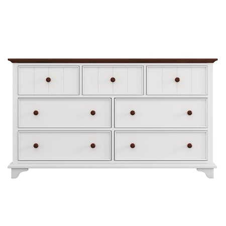 Homeroots 61" White And Walnut Wood Seven Drawer Captains Dresser 653111