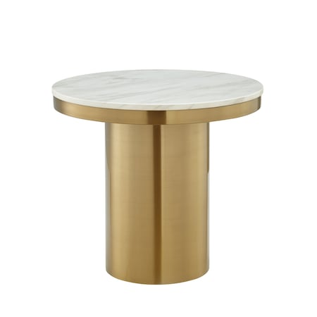 Homeroots 22" Gold And White Marble And Stainless Steel Round End Table 544063