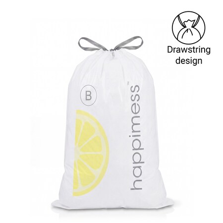 Happimess 5.3-Gallon 20L Lemon Scented Drawstring Trash Can Liner, White, 20-Count, 1-Pack of 20 Liners HPM3100B-W-1SET