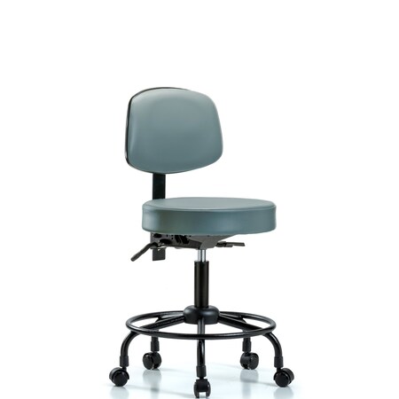 Blue Ridge Ergonomics Vinyl Stool, Back, Desk, Round Tube Base, Casters, Storm BR-VDHST-RT-T0-RC-8822