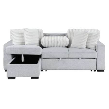 Homeroots 92" Gray And White Fabric Sleeper USB Sleeper Sofa With Toss Pillow 559222