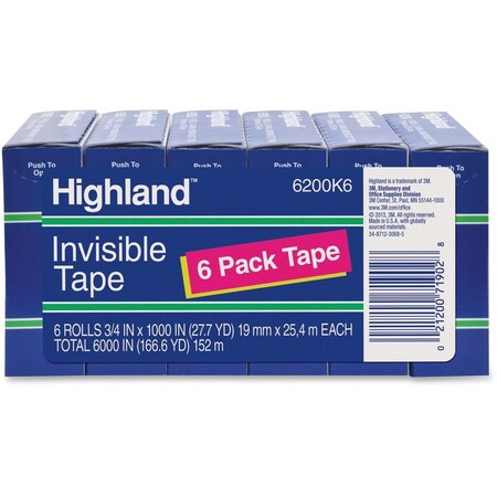 3M Commercial 3M-Commercial Tape Div 6200K6 Invisible Permanent Mending Tape - Clear 6200K6
