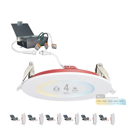 Nuwatt 4 Inch 2 Hour Trim Fire Rated Recessed Lighting, Canless LED Lights 2700K-5000K, 900LM, 6PK NW-P-DL-4-12W-5CT-FR-WH-6P